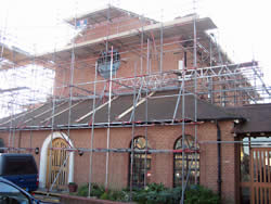 Scaffolding around the church