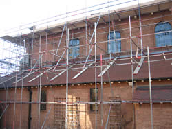 Scaffolding around the church